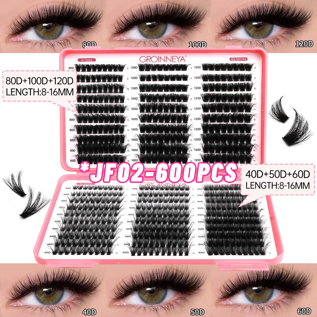 Spikes Lash Individuals Volume Eyelash Clusters D-Curly Lash Clusters Kit 10-20MM DIY Eyelash Extensions,6 Styles Lash Clusters