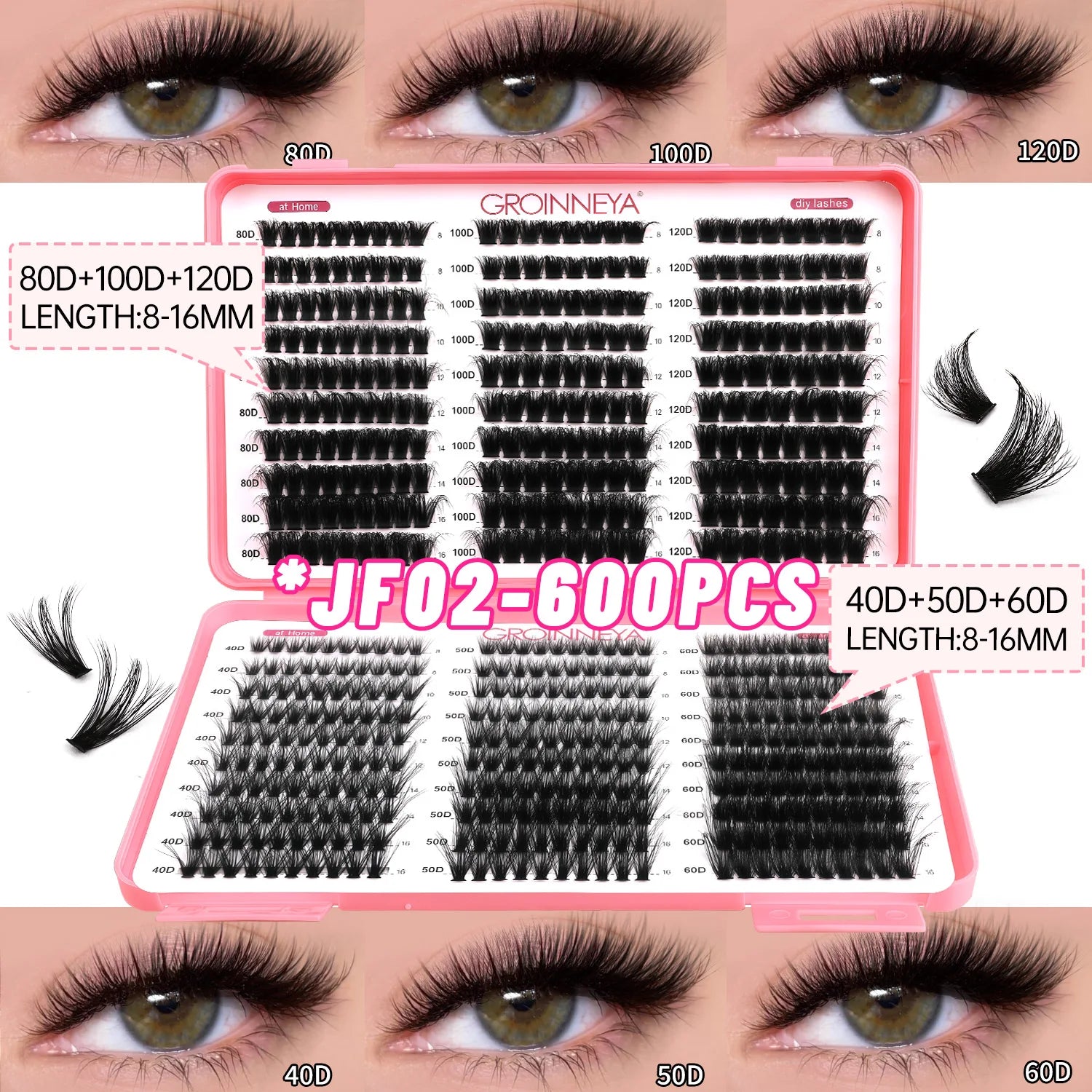Spikes Lash Individuals Volume Eyelash Clusters D-Curly Lash Clusters Kit 10-20MM DIY Eyelash Extensions,6 Styles Lash Clusters
