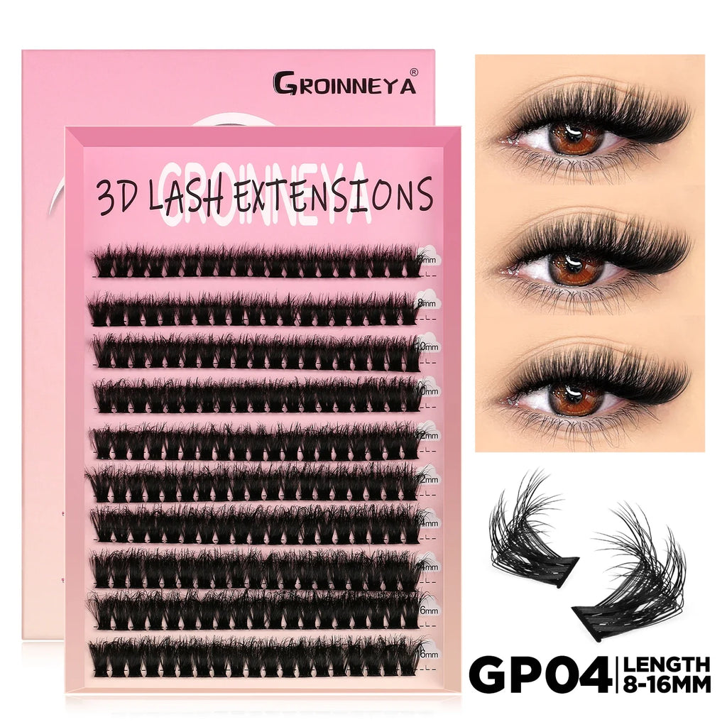 Spikes Lash Individuals Volume Eyelash Clusters D-Curly Lash Clusters Kit 10-20MM DIY Eyelash Extensions,6 Styles Lash Clusters