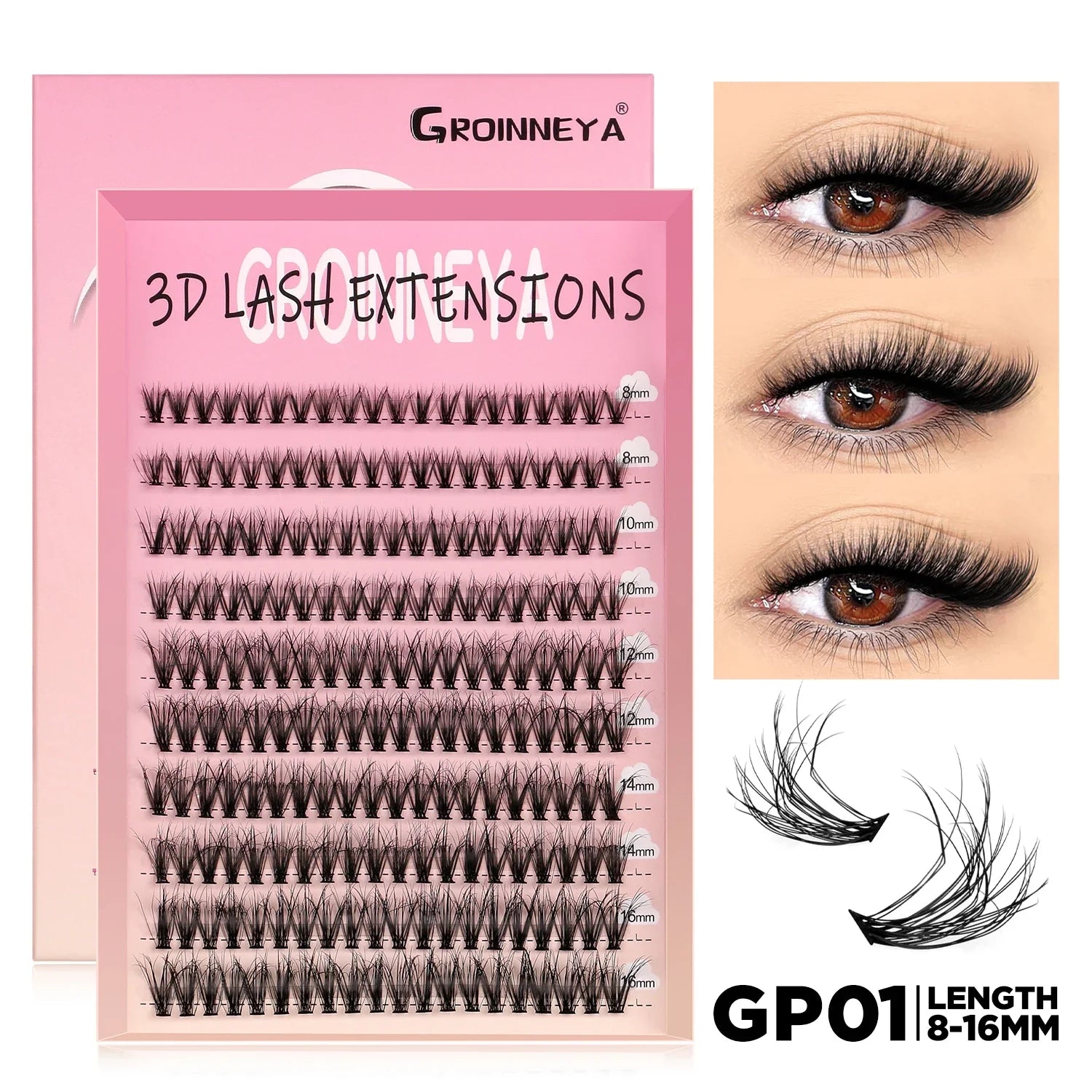 Spikes Lash Individuals Volume Eyelash Clusters D-Curly Lash Clusters Kit 10-20MM DIY Eyelash Extensions,6 Styles Lash Clusters