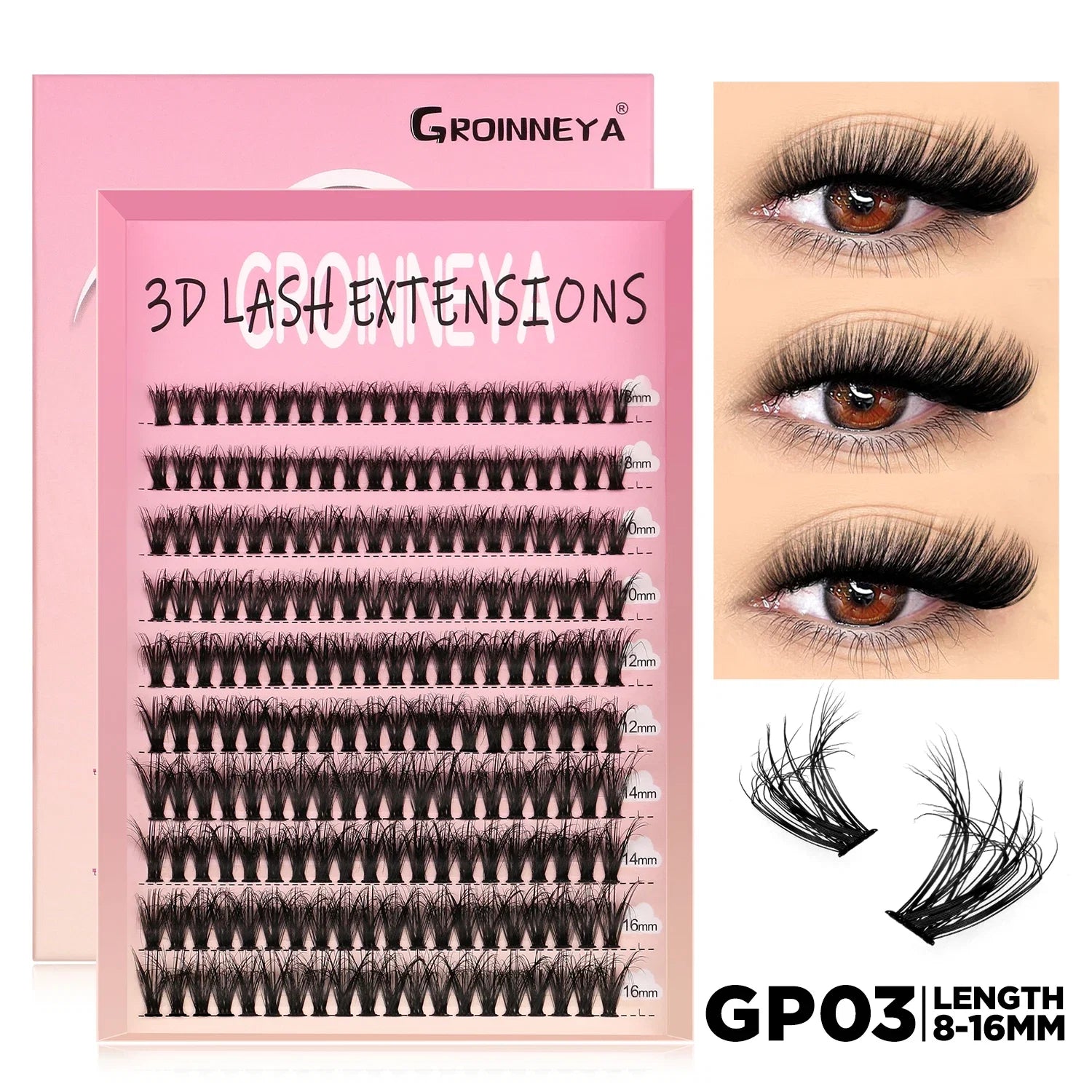 Spikes Lash Individuals Volume Eyelash Clusters D-Curly Lash Clusters Kit 10-20MM DIY Eyelash Extensions,6 Styles Lash Clusters