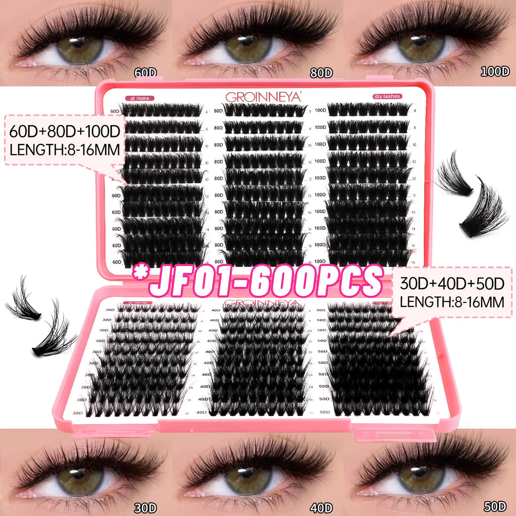 Spikes Lash Individuals Volume Eyelash Clusters D-Curly Lash Clusters Kit 10-20MM DIY Eyelash Extensions,6 Styles Lash Clusters