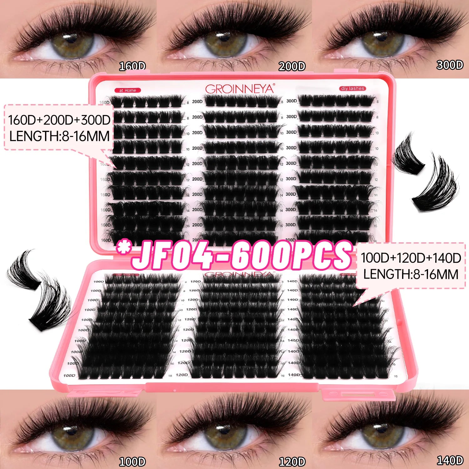 Spikes Lash Individuals Volume Eyelash Clusters D-Curly Lash Clusters Kit 10-20MM DIY Eyelash Extensions,6 Styles Lash Clusters