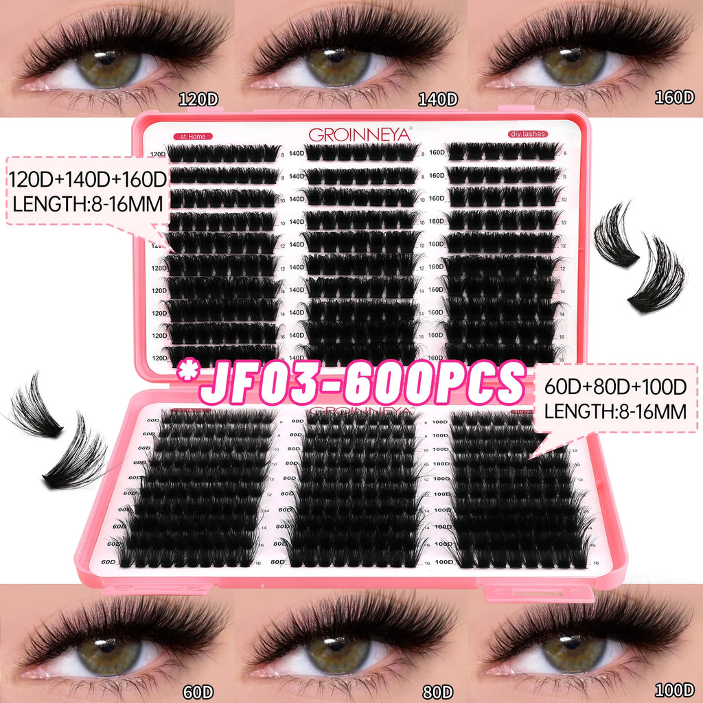 Spikes Lash Individuals Volume Eyelash Clusters D-Curly Lash Clusters Kit 10-20MM DIY Eyelash Extensions,6 Styles Lash Clusters