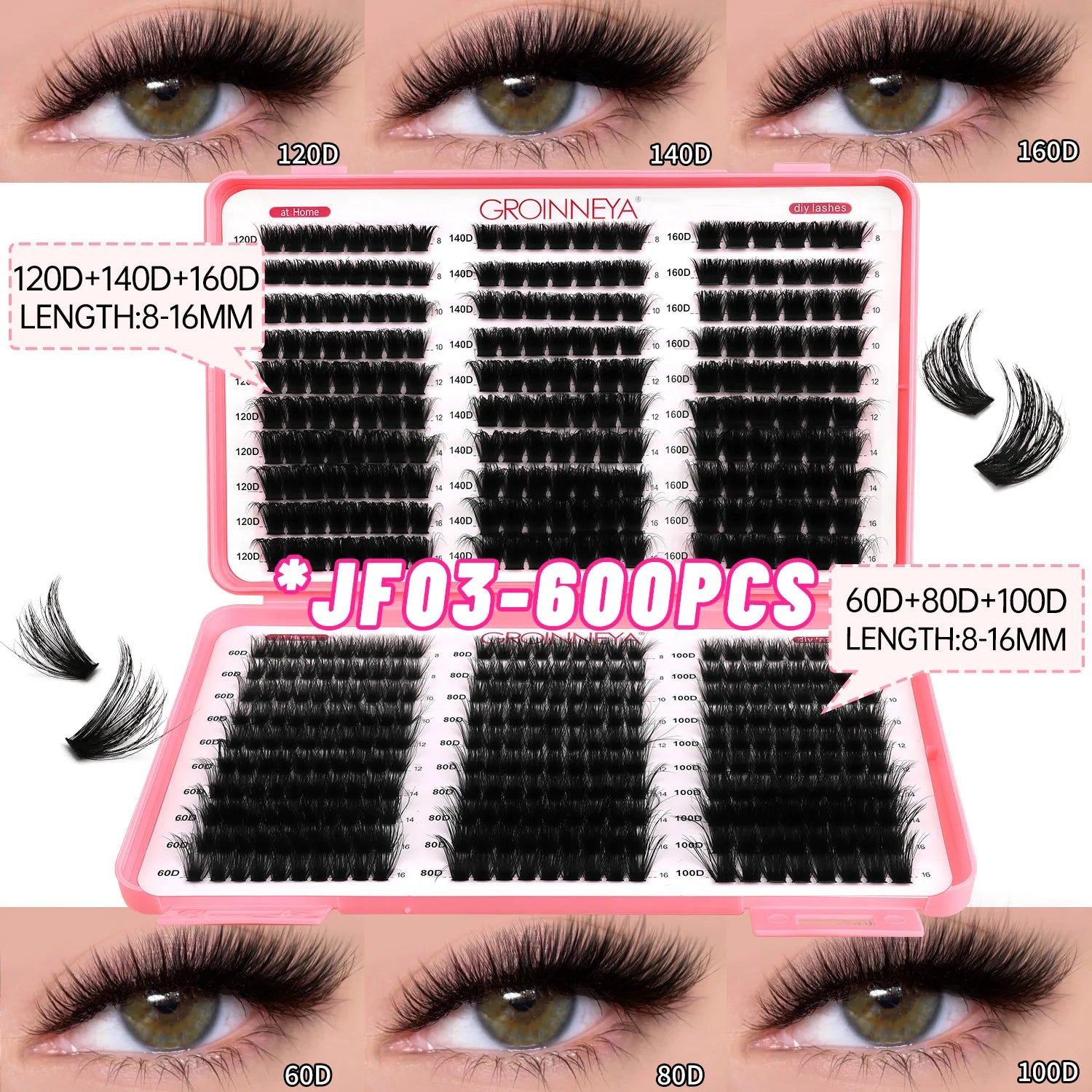 Spikes Lash Individuals Volume Eyelash Clusters D-Curly Lash Clusters Kit 10-20MM DIY Eyelash Extensions,6 Styles Lash Clusters