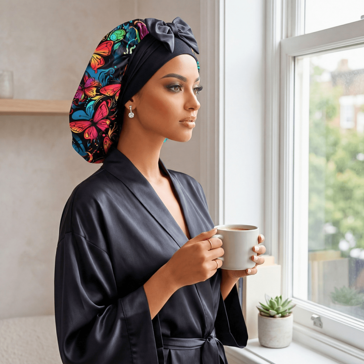 Satin Hair Bonnet for Sleeping – Adjustable Stretch Tie